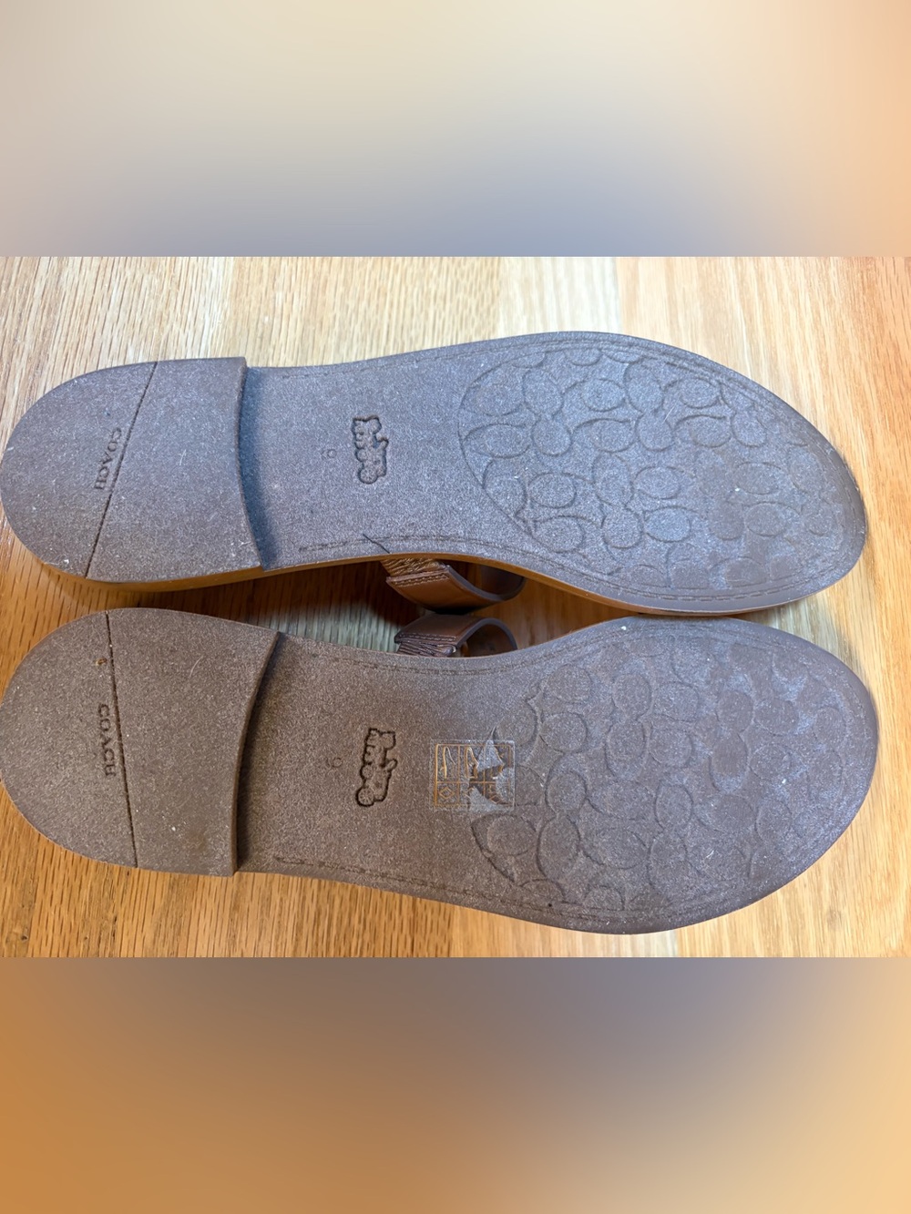 Coach Brown Tan Cross-Strap Sandals - Picture 6 of 6
